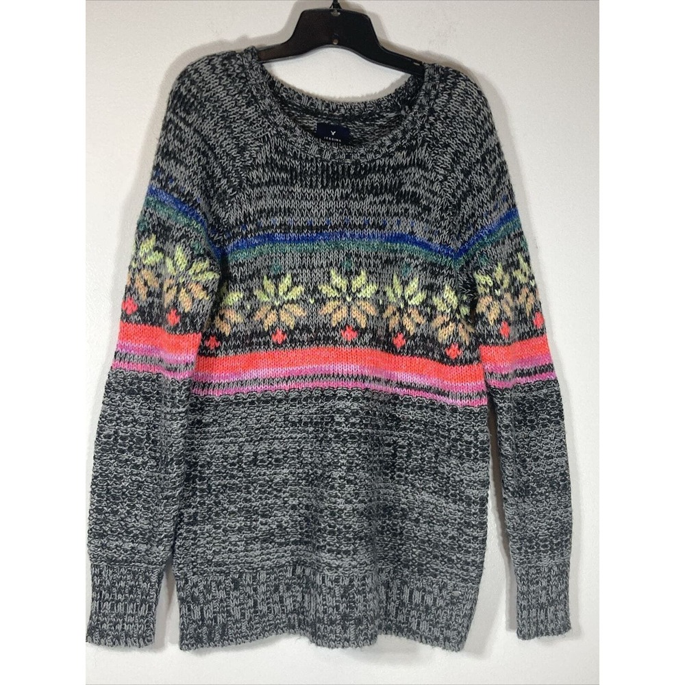 American Eagle Outfitters AEO Jegging Sweater Fairisle Gray Floral Medium